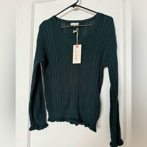 NWT In Loom Forest Green Ruffle Hem Sweater